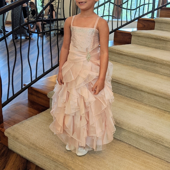 Ruffled flower girl dress - blush with sequins - Picture 2 of 7